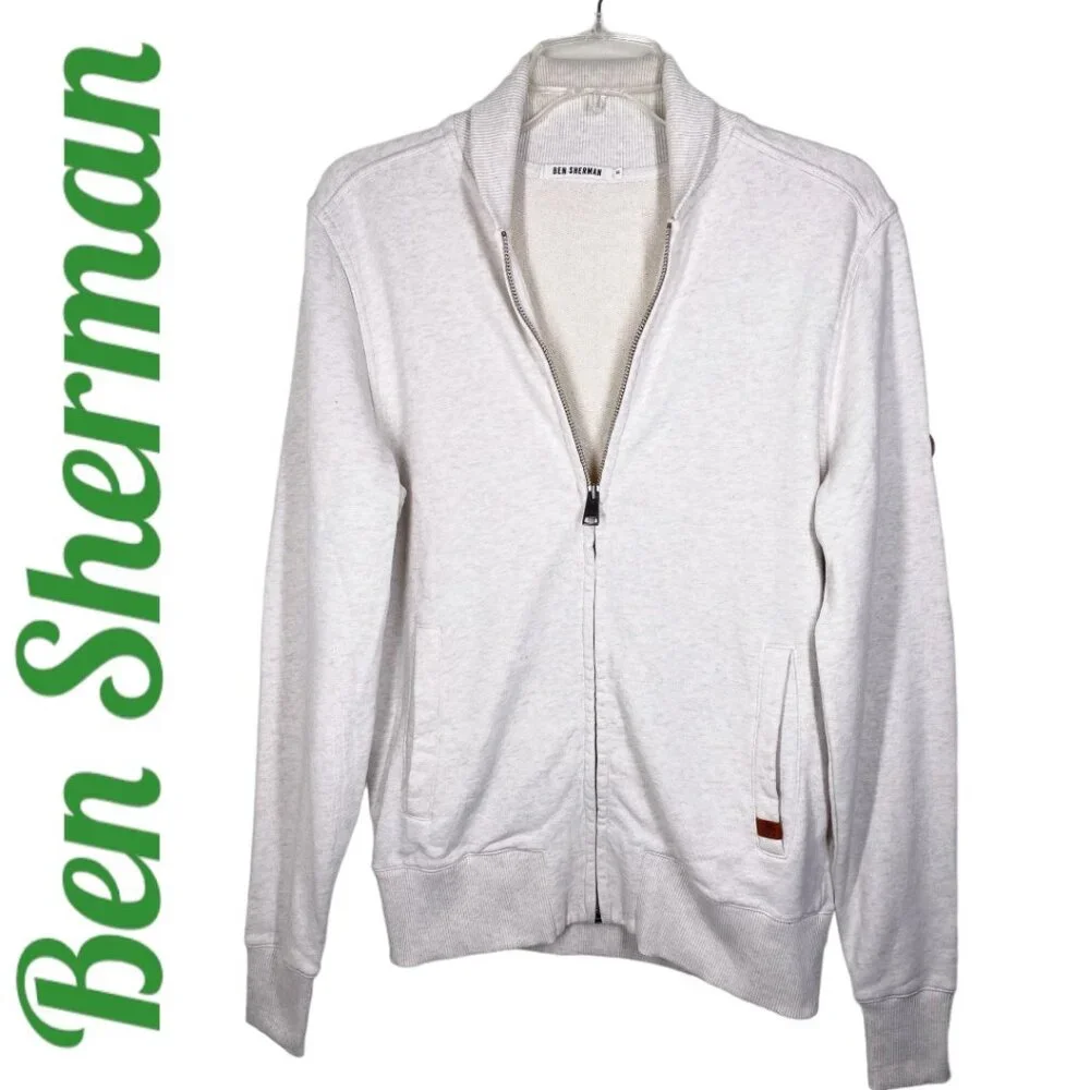BEN SHERMAN 100% COTTON SHAWL COLLAR ELBOW PATCH GRANDPA CARDIGAN IVORY, Size XS